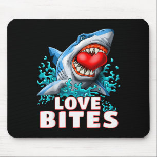 Love Bites Shark Valentines Day Shark Kids Men Jaw Mouse Pad