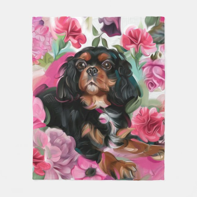 "LOVE" Black and Tan Cavalier blanket MEDIUM (Front)