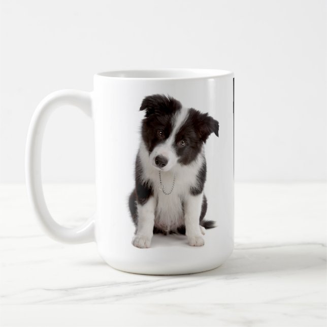 Love Black and White Border Collie Puppy Dog Mug (Left)