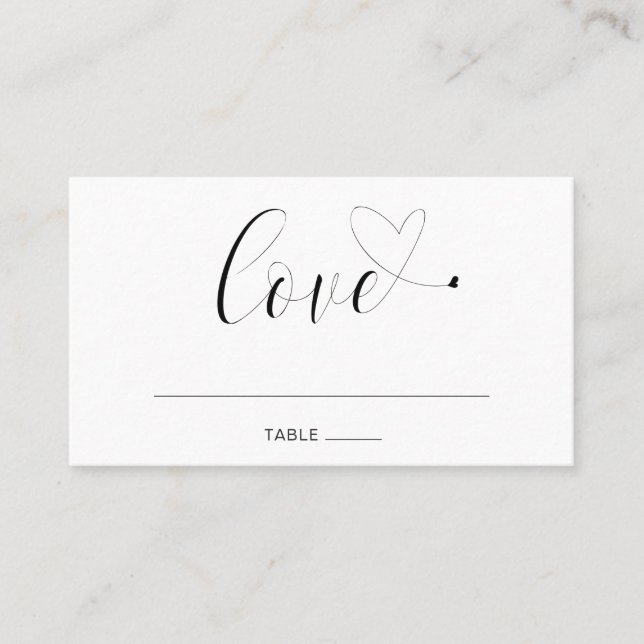 Love Black and White Cute Elegant Modern Wedding Place Card (Front)