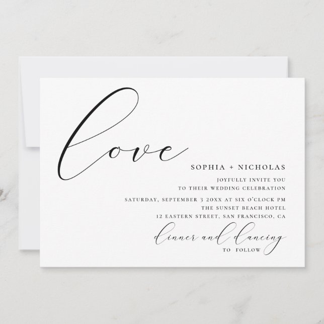 Love. Black and white elegant calligraphy wedding Invitation (Front)