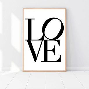 LOVE, Black and White, Modern Chic Glam Artwork Poster