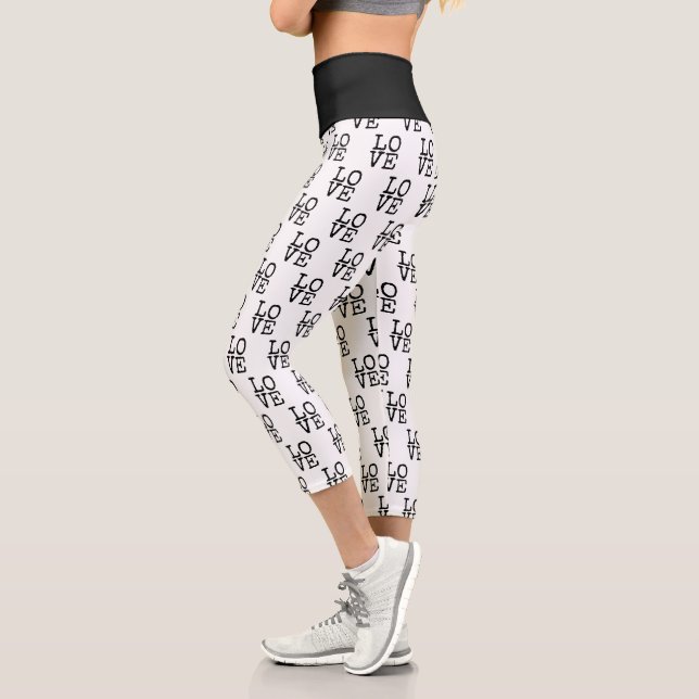 LOVE Black and white typography high waist Capri Leggings (Left)