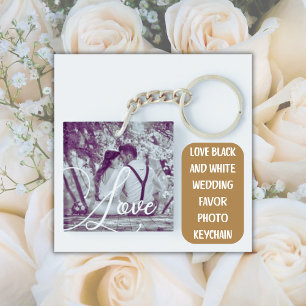 LOVE Black and White Wedding Favour Photo Key Ring