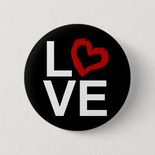 LOVE, Black and White with Red Sketched Heart 6 Cm Round Badge