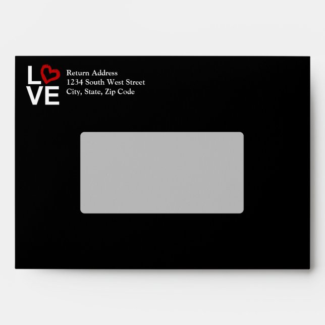 LOVE, Black and White with Red Sketched Heart Envelope (Front)