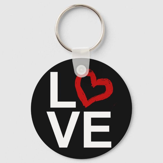 LOVE, Black and White with Red Sketched Heart Key Ring (Front)