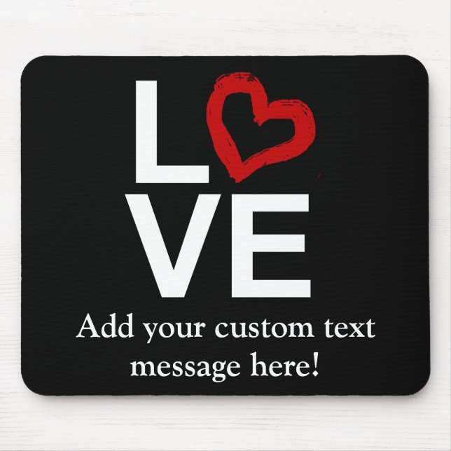 LOVE, Black and White with Red Sketched Heart Mouse Pad (Front)