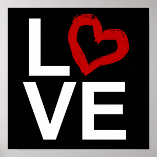 LOVE, Black and White with Red Sketched Heart Poster