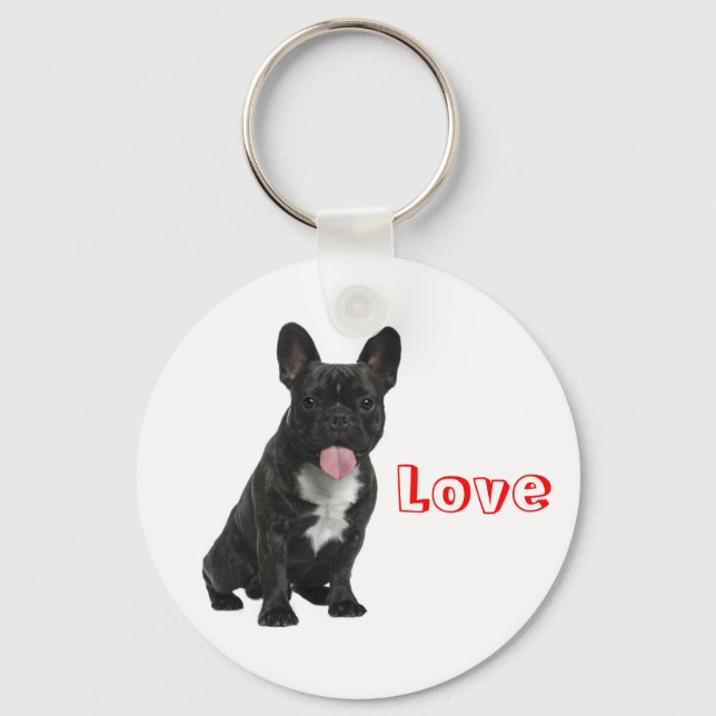 Love  Black French Bulldog Puppy Dog Keychain (Front)