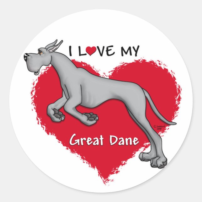 Love Black Great Dane Classic Round Sticker (Front)