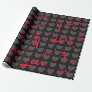 Love Black Grey Hearts Gift Wrap