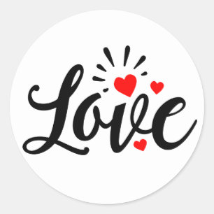 Love Black Heart Wedding, Bridal Shower Engagement Classic Round Sticker