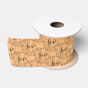 LOVE black seamless pattern with LINES Satin Ribbon