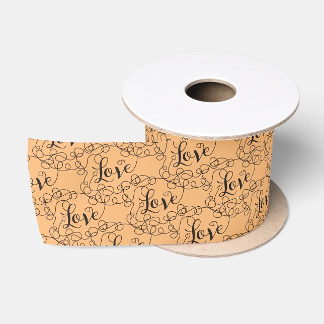LOVE black seamless pattern with LINES Satin Ribbon (Spool)