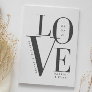 Love black white modern typography wedding 1 photo save the date
