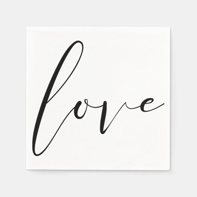 LOVE Black White Modern Typography Wedding Party Napkin (Front)