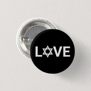 Love black white Star of David bold typography 3 Cm Round Badge
