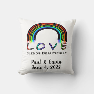 Love Blends Beautifully, modern colourful rainbow Cushion