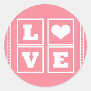 Love Block Stickers, Pink Classic Round Sticker