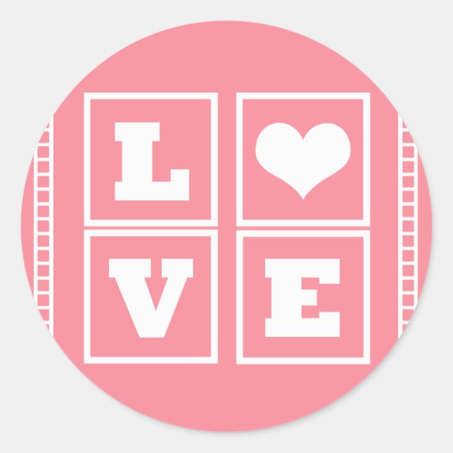 Love Block Stickers, Pink Classic Round Sticker (Front)