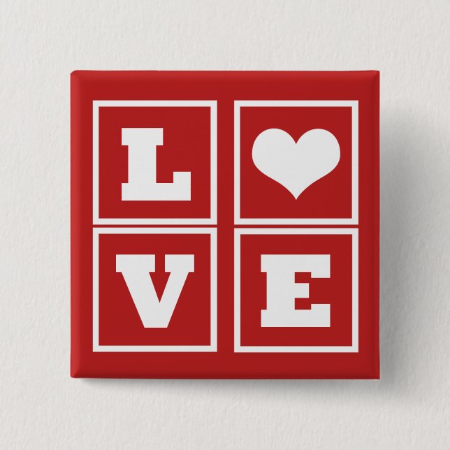 Love Blocks Button, Dark Red 15 Cm Square Badge (Front)