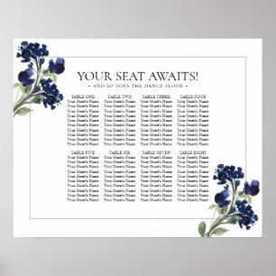 Love Bloom   Chic Navy Blue Blush Floral Seating Poster