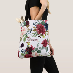 Love Bloom | Elegant Burgundy Marsala Bridal Party Tote Bag