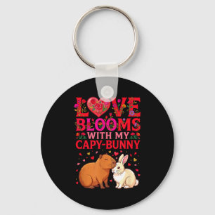 Love Blooms Capybara Rabbit Valentines Day  Key Ring