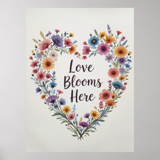 Love Blooms Here Floral Heart Art Print (Front)
