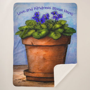 Love Blooms Here Violets Floral Sherpa Blanket
