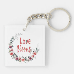 Love Blooms Personalised Bride Groom Wedding Date Key Ring