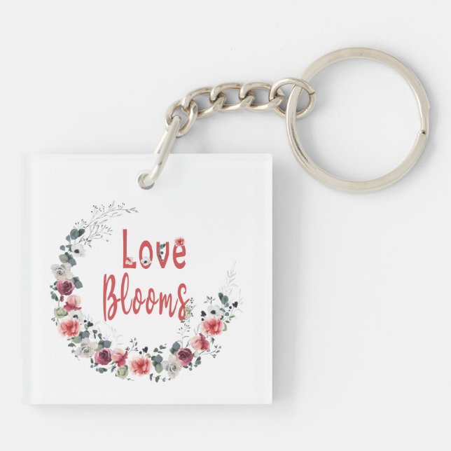 Love Blooms Personalised Bride Groom Wedding Date Key Ring (Back)