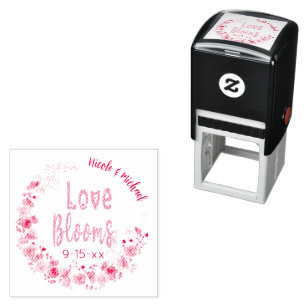 Love Blooms Personalised Bride Groom Wedding Date Self-inking Stamp