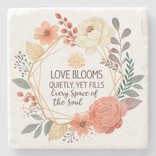 Love Blooms Quietly – Floral Quote Watercolour Stone Coaster