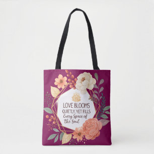 Love Blooms Quietly – Floral Quote Watercolour Tote Bag