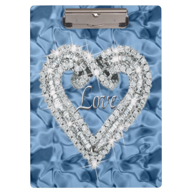 Love Blue Diamond Heart Clipboard (Front)