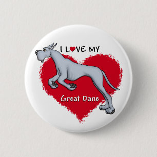 Love Blue Great Dane 6 Cm Round Badge