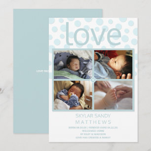 Love Blue Polka Dot 4 Photo Baby Adoption Announcement