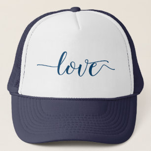 Love Blue Script Typography Trucker Hat
