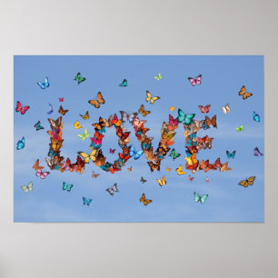 LOVE Blue Sky Butterflies   Inspirational Hope Art Poster