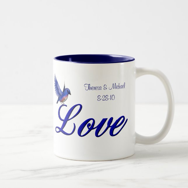 Love Bluebird Personalised Wedding  Two-Tone Coffee Mug (Right)