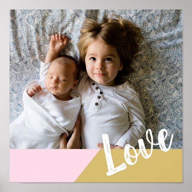Love | Blush and Gold Geometric Personalised Photo Poster (Front)