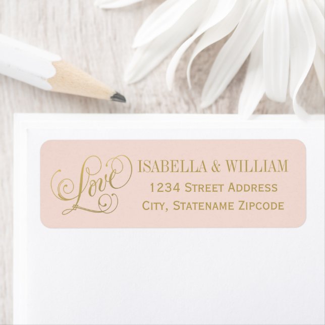 Love Blush Gold Calligraphy Wedding Return Address Label (Insitu)