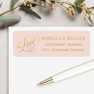 Love Blush Gold Calligraphy Wedding Return Address Label
