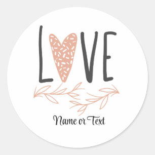 Love- Boho Heart Personalise Valentine Day Classic Round Sticker