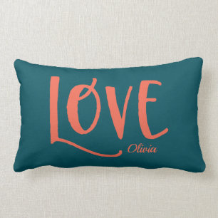 Love   Bold and Colourful Deep Teal and Orange Lumbar Cushion
