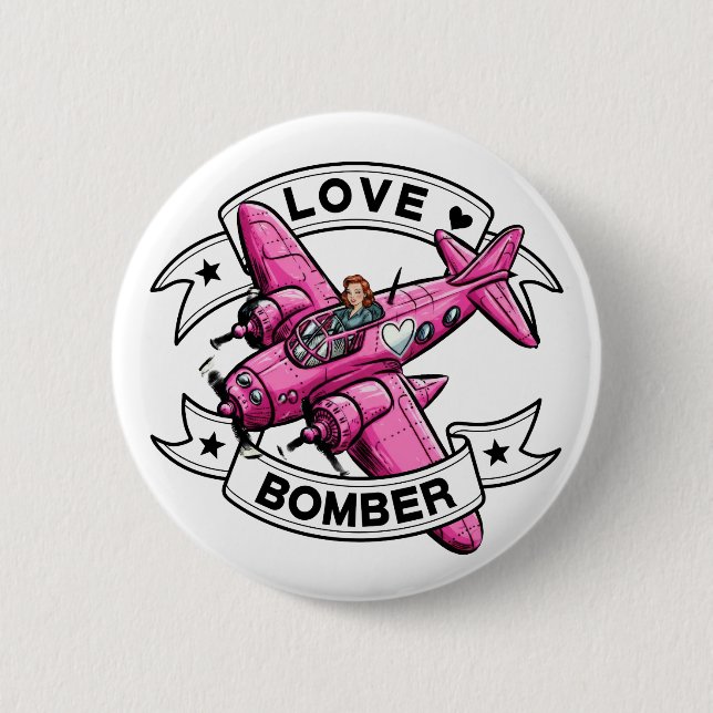Love Bomber Pilot Pink 6 Cm Round Badge (Front)