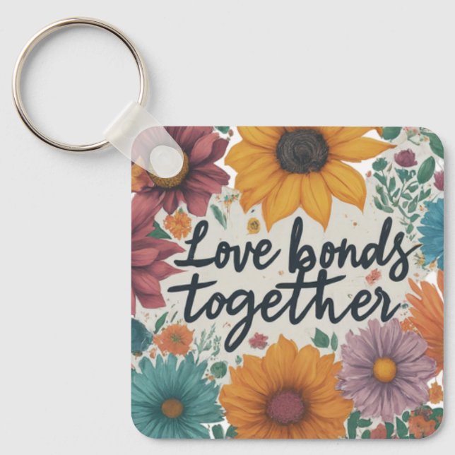 Love Bonds Us Together - Aluminium Square Keychain (Front)