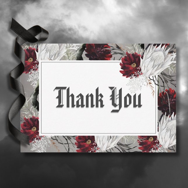 Love & Bones Spooky Red Floral Wedding Thank You Card (Love & Bones Spooky Red Floral Wedding Thank You Card)